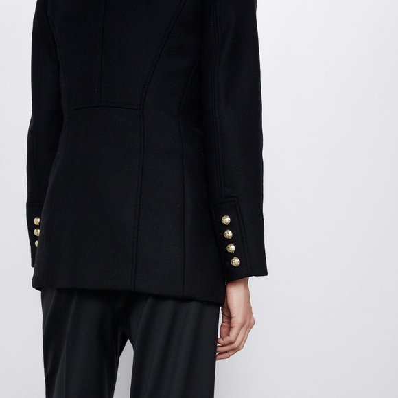 ZARA MANTECO WOOL BLACK AND GOLD BUTTON SHORT PEACOAT - Picture 8 of 11